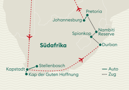 Karte Kapstadt, Durban, Rovos Rail